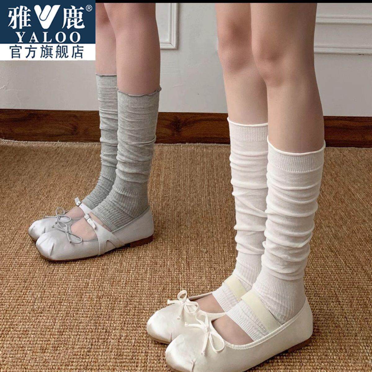 搭配裙子的袜子袜套女夏季薄款miu系中筒袜透气堆堆白色小腿长筒
