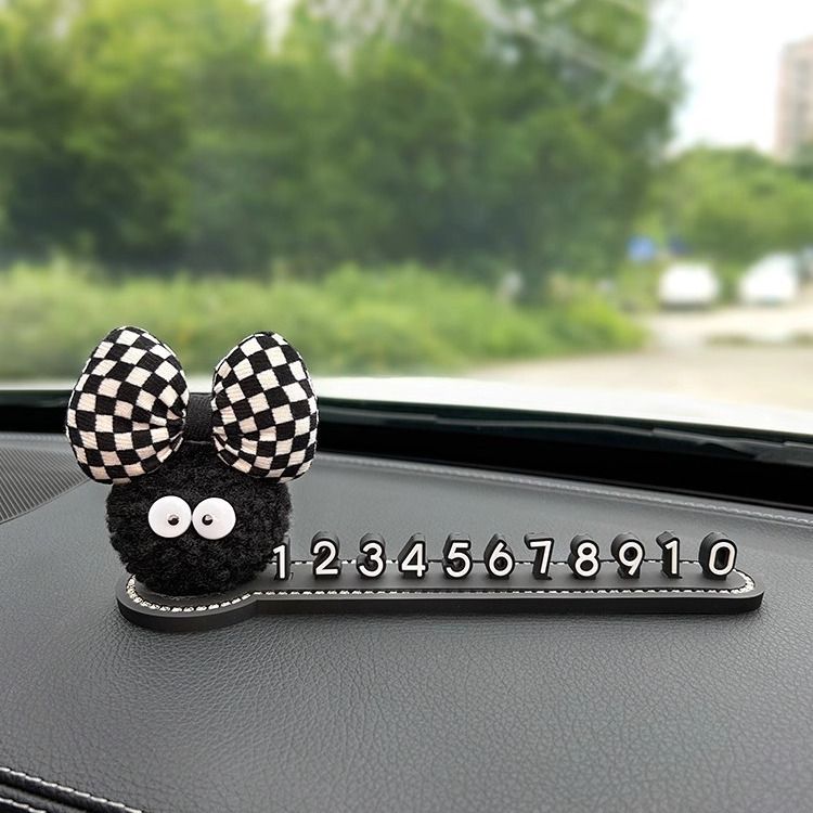 车摆件女生高级感车载创意临时停车号码牌可爱煤球汽车挪车电话牌