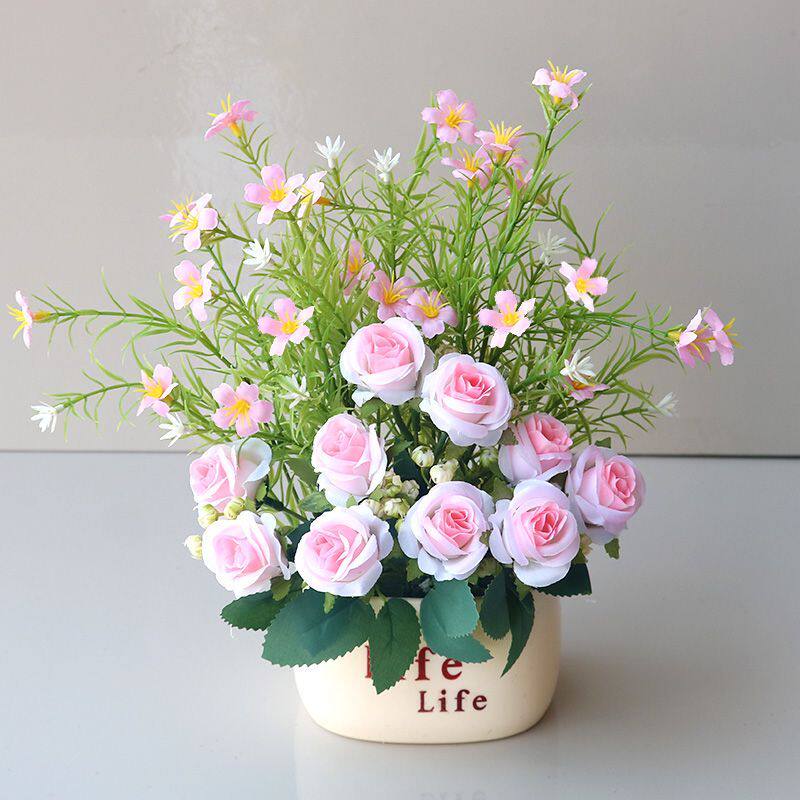 假花仿真花摆设带盆假花花束仿真花玫瑰花摆设客厅桌面餐桌盆栽in