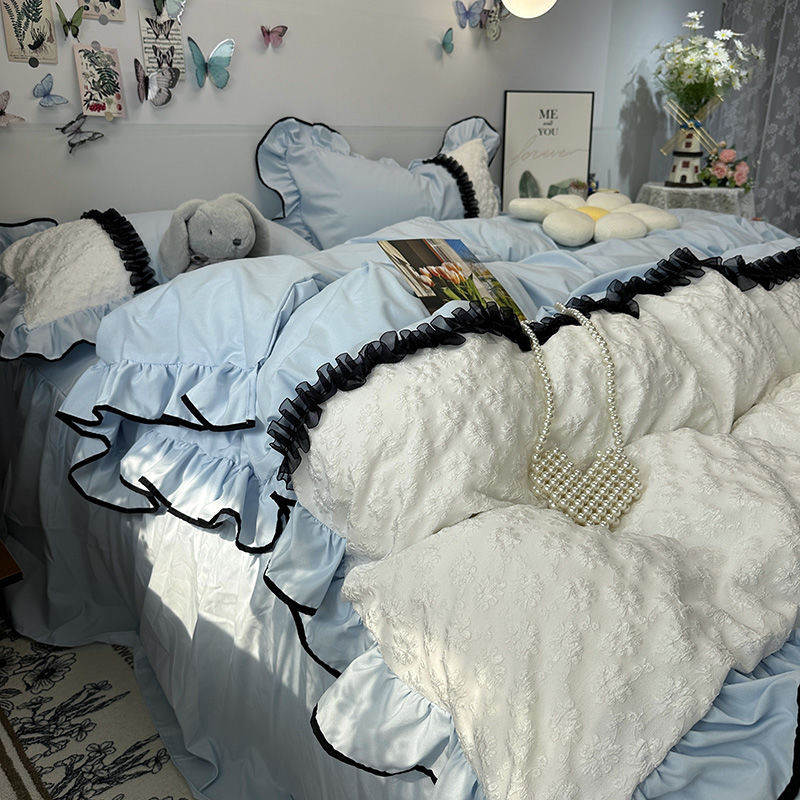 韩版少女心床裙四件套网红款公主风蕾丝边被套床单床上用品三件套