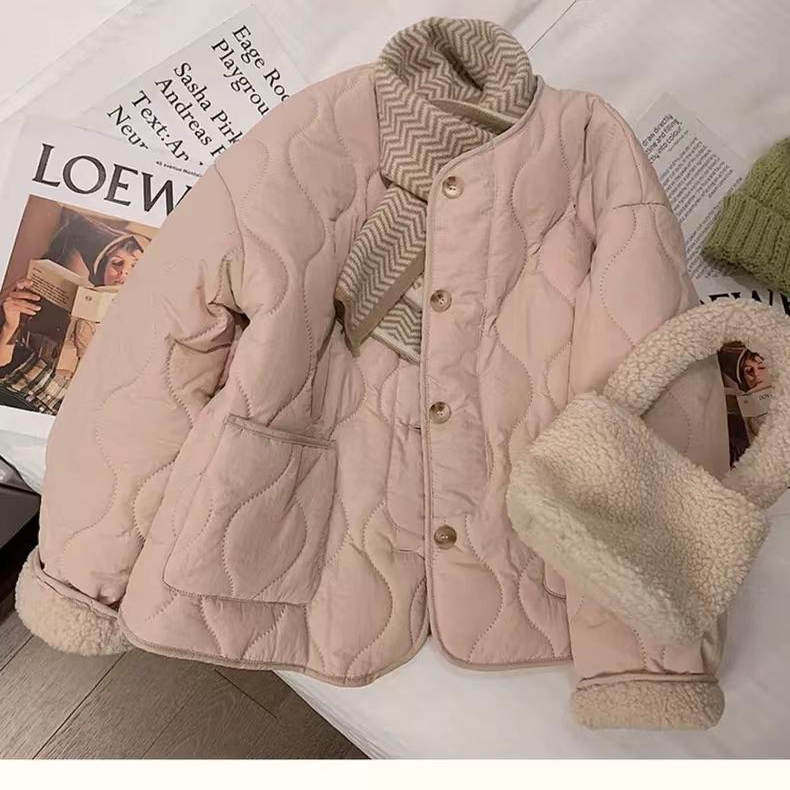 加绒加厚羊羔毛内里粉色棉服