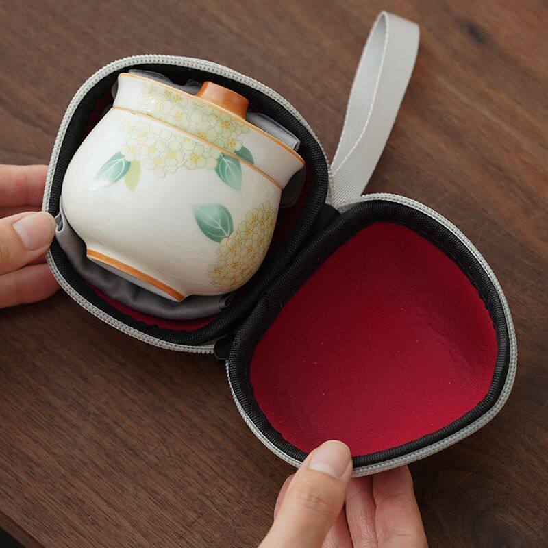 一人独饮小茶具一人饮陶瓷旅行轻饮快客杯功夫茶具整套盖碗户外便