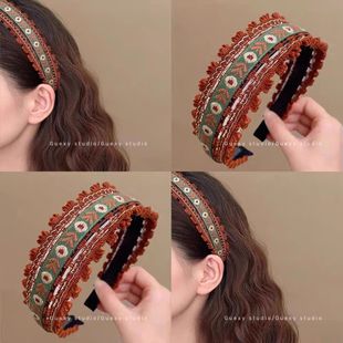 羊毛卷发饰复古民族编织刺绣花朵宽边洗脸发箍头箍2025头饰新款发