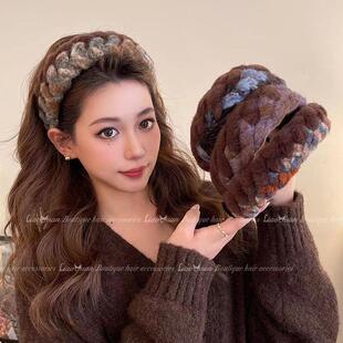 盖白头发的头饰小众配色~秋冬宽边麻花发箍女2026新款高级感防滑