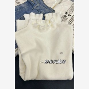 带花边针织衫绝美半高领蕾丝针织衫女秋冬洋气叠穿木耳边内搭打底