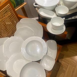家用白色骨瓷质量好高颜值长方形菜盘餐厅酒店餐具平盘碗烤盘汤碗