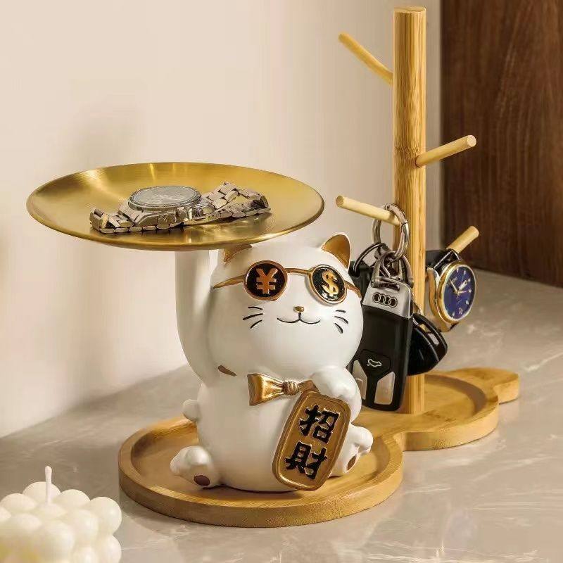 入户放钥匙神器创意桌面小摆件招财猫商铺玄关钥匙收纳乔迁礼物室,家居饰品,落地摆件,淘宝优惠券,粉丝福利购,淘宝优惠卷