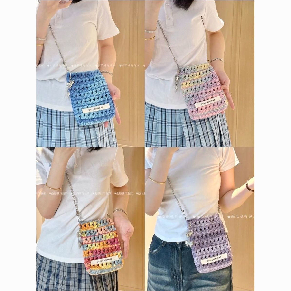 钩包包专用线自制手工钩针编织段染星空水母手机包斜跨包diy手工