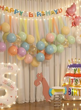 生日气球制饰9岁ins风生日派对布置海报装饰背景墙小红书同款长条