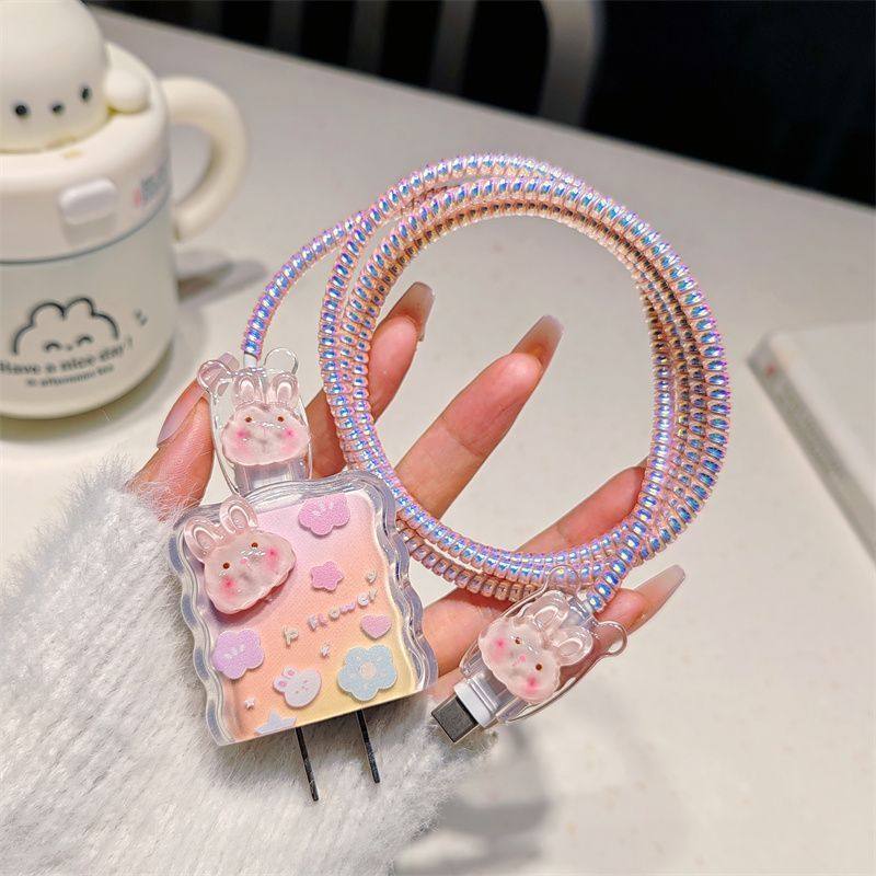 充电器保护套可爱兔子苹果15数据线保护套13适用iPhone14快充头20