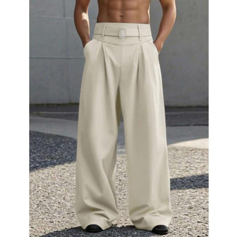 I 56447 2025新款TEMU跨境外贸代发男士黑色高腰褶皱阔腿裤