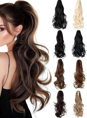 Ponytail Extension 18 Long Curly Wavy Claw Clip in Ponytail