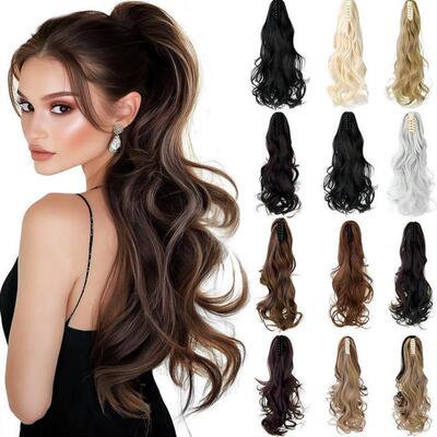 Ponytail Extension 18 Long Curly Wavy Claw Clip in Ponytail