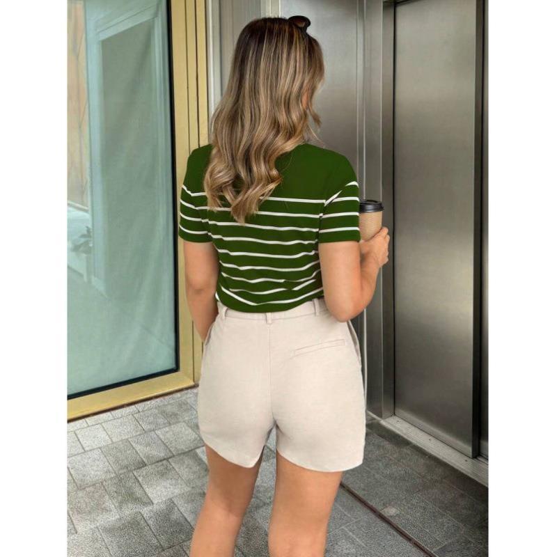 E 115 速卖通秋季外贸新款 T-Shirts条纹休闲百搭T恤印花T恤女式