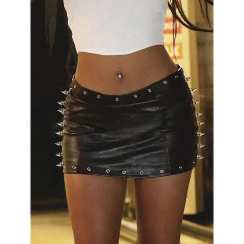N 25124 Punk Studded Leather Skirt 朋克铆钉皮裙