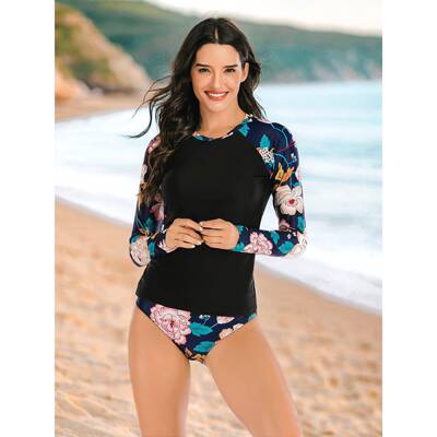 B 65476 Long Sleeve Surfing Swimsuit 欧美分体泳衣
