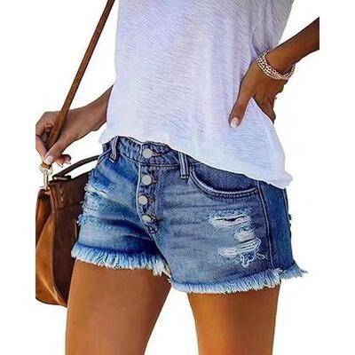 S 65594 Fashionable Ripped Denim Shorts 潮流破洞短裤