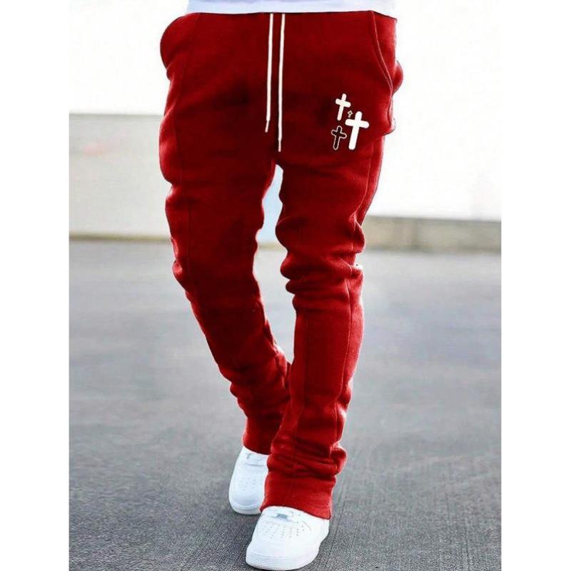 U 44319 TEMU秋冬新款跨境外贸代发男士十字图案抽绳腰插袋红