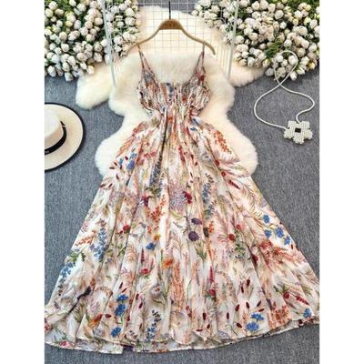 E 106 Women's Floral Print Sleeves Dress Boho Faion