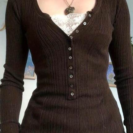 Women's Trendy Contrast Lace Button Front T irt Casual