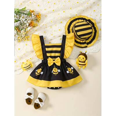 F 15830 Cartoon Bee Print Baby Romper with Hat 婴儿爬服