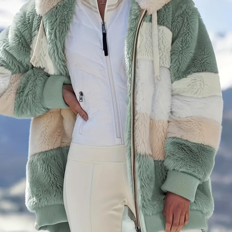 2025跨境新款欧美大码毛绒冬季外套毛绒连帽大衣跨境代发