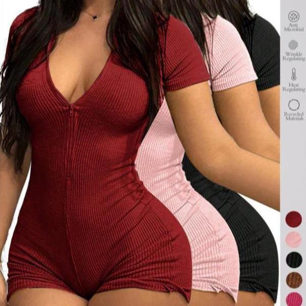 Women's Solid Color Ribbed Romper Casual Comfy Playsu