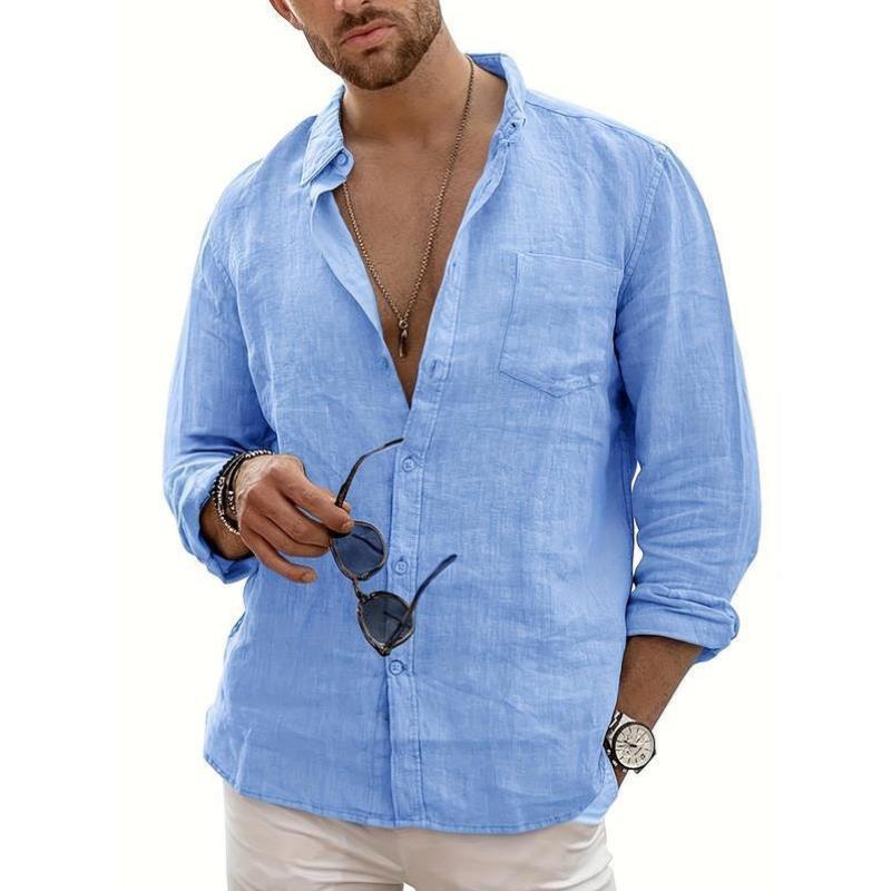 跨境ns Linen Lightweight Linen Cotton ns Button Shirt