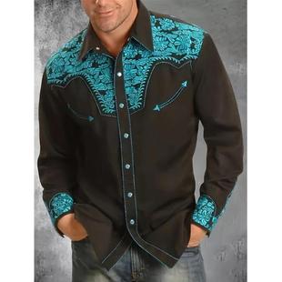 n'S Long Sleeve Western Shirt Black wh Turquoise Floral