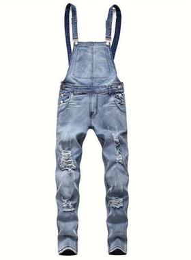 n's Faion Ripped Korean yle Denim Overalls Slim F