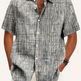 yli Retro Geometric Print Short Sleeve Button Up Shirt