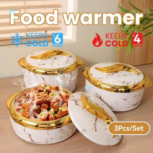 3pcs Golden Touch Food Warmer set Elegant Whe and Gold跨境