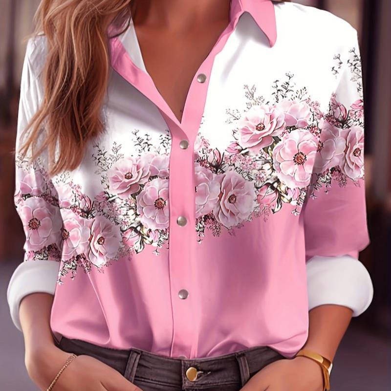 2025跨境新款欧美花卉印花衬衫柔软轻盈的女式花卉衬衫