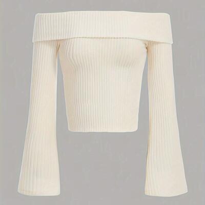 W 22571 Women's Off Shoulder Knitwear 一字领针织衫