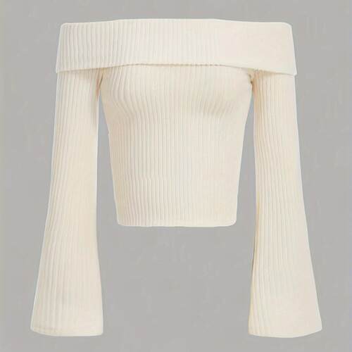 W 22571 Women's Off Shoulder Knitwear 一字领针织衫