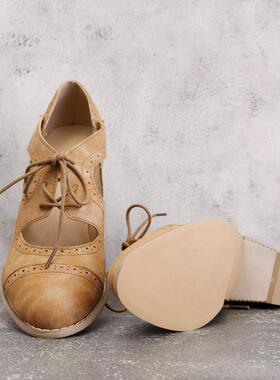 Oxford Shoes for Women Chunky Heels Brogue Leather Saddle