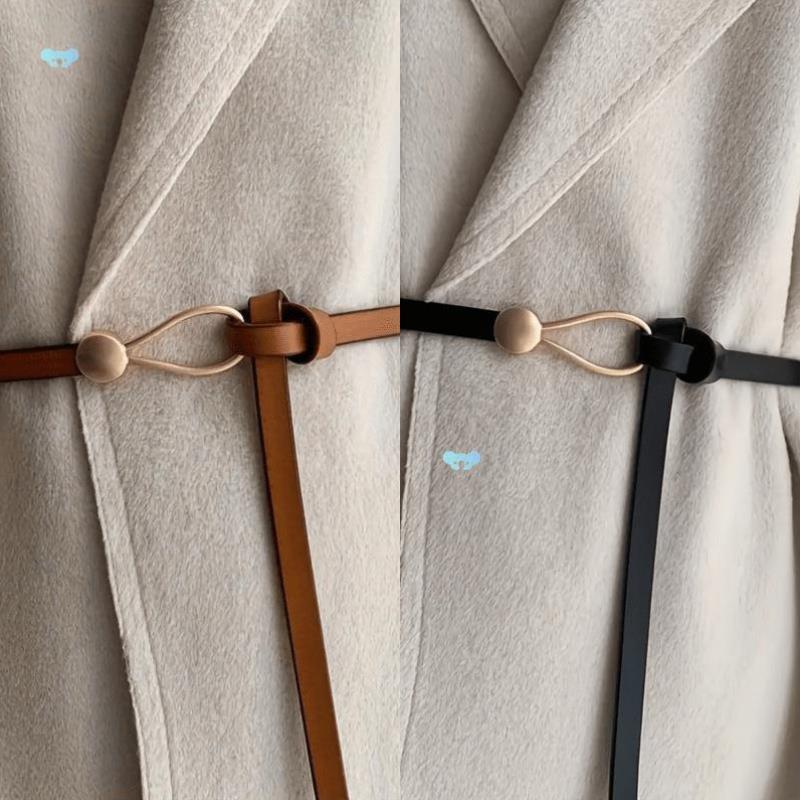 2pcs Faion Knot Tight Thin Belt Retro Solid Color pu Belt