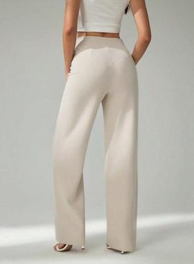 B 956 U 76583速卖通新款跨境女士浅米色通勤裤轻盈优雅