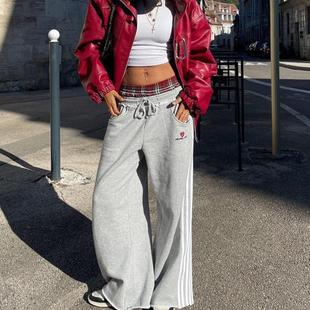 Waist Plaid Patchwork Baggy Double SweatPants Wide 125