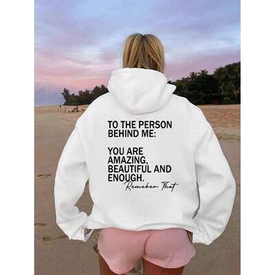 K 91129 Letter Print Fleece Hoodie 字母印花抓绒连帽衫