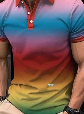 Summer New men's Trendy Gradient Color Button Golf Faion