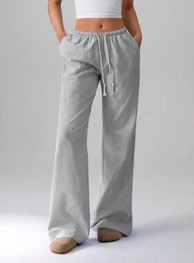 A 18891 速卖通新款外贸跨境棉质抽绳腰直筒裤休闲家居裤