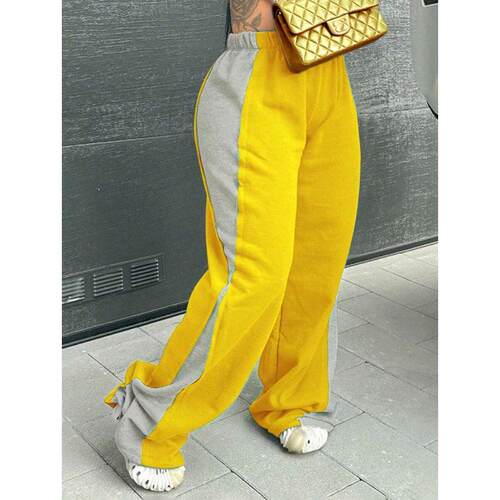 H 65170 Color Block Wide Leg Pants 拼色阔腿卫裤女跨境速