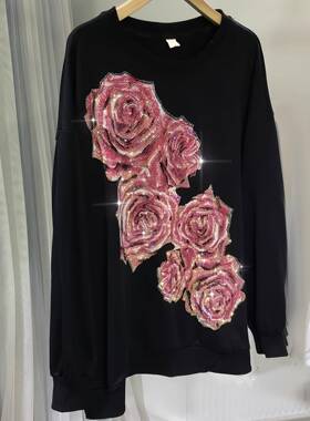 H 85713 Oversized Rose Embroidered Sweatshirt 玫瑰刺绣卫衣