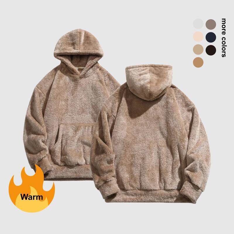 H 36277 Furry Loose Hooded Sweatshirt 毛茸茸连帽卫衣