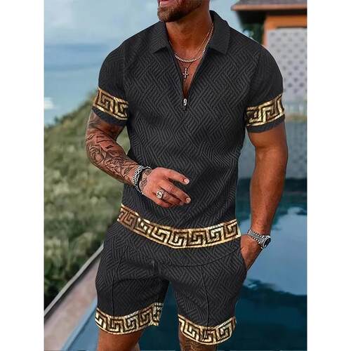 R 89546 3D Print Men's Short Set 3D 数码印花士套装