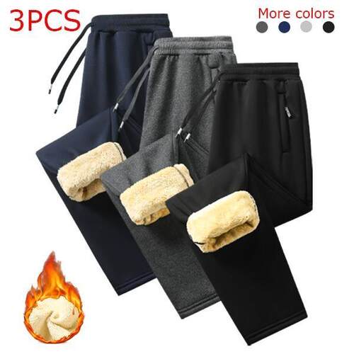 T 17617 Winter Fleece Pants Men Elastic Waist Fleece Lined