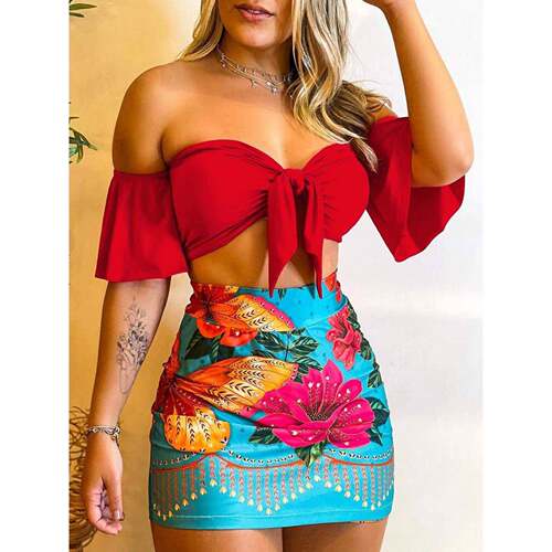 H 60340 Printed Floral Top and Skirt 印花上衣半身裙