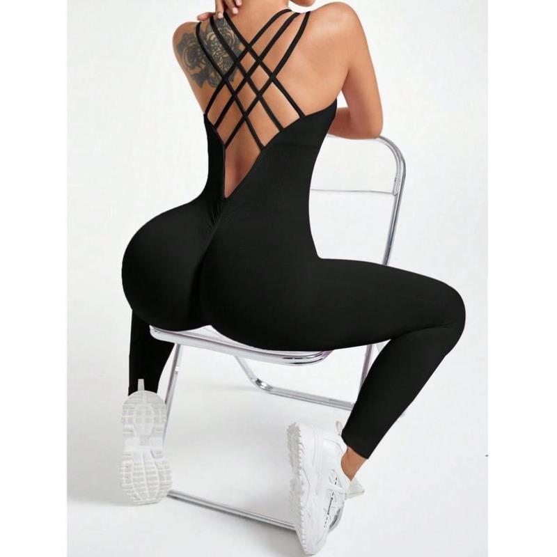 X 527 代发速卖通跨境新款塑身连体衣女式纯色十字交