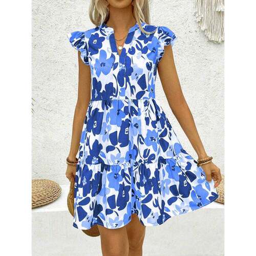H 56610 Floral print V-neck dress 花卉印花 V 领裙跨境速